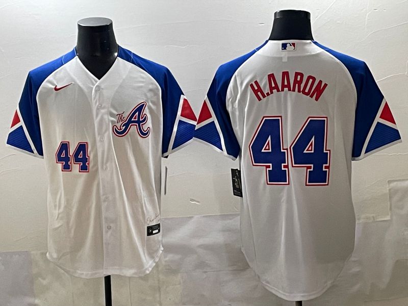 Men 2025 Atlanta Braves #44 H.Aaron White blue City Edition Nike MLB Jersey style 1->atlanta braves->MLB Jersey